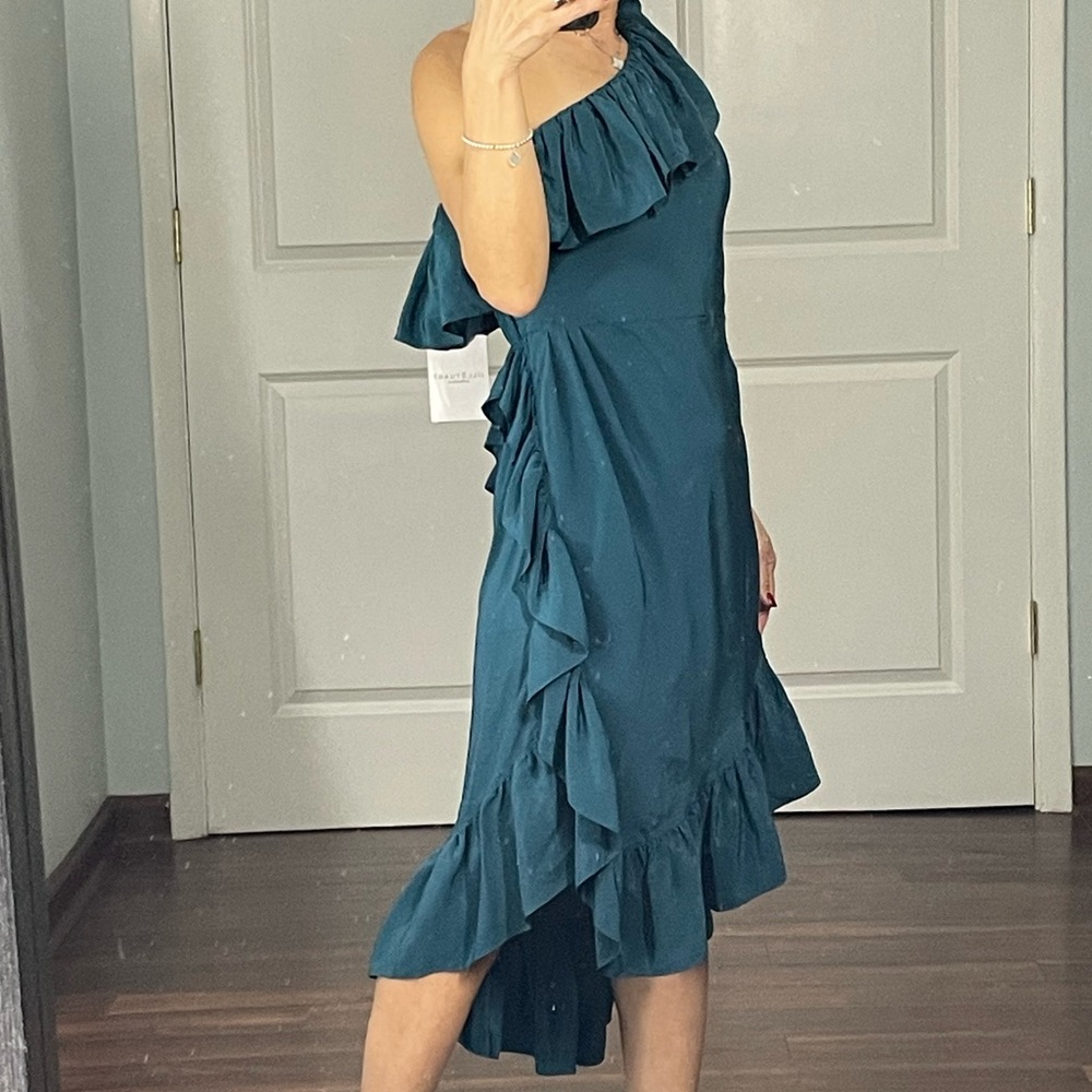 Jill Stuart Collection 100% Silk Ruffle One Shoulder Dress size 4 NWT - Picture 5 of 15
